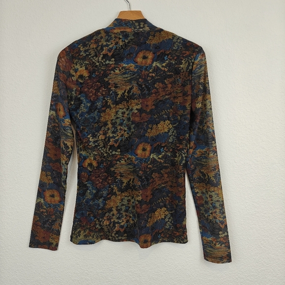 Jason Wu Women's Long Sleeve Knit Mesh Floral Printed Top Mock Neck Size Small - Picture 10 of 12